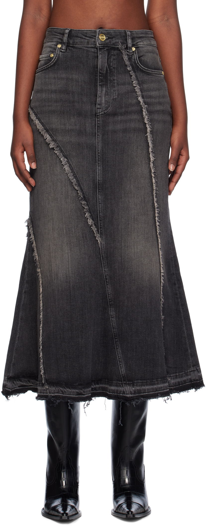 Kjol GANNI Washed Denim Maxi Skirt Svart | J1533