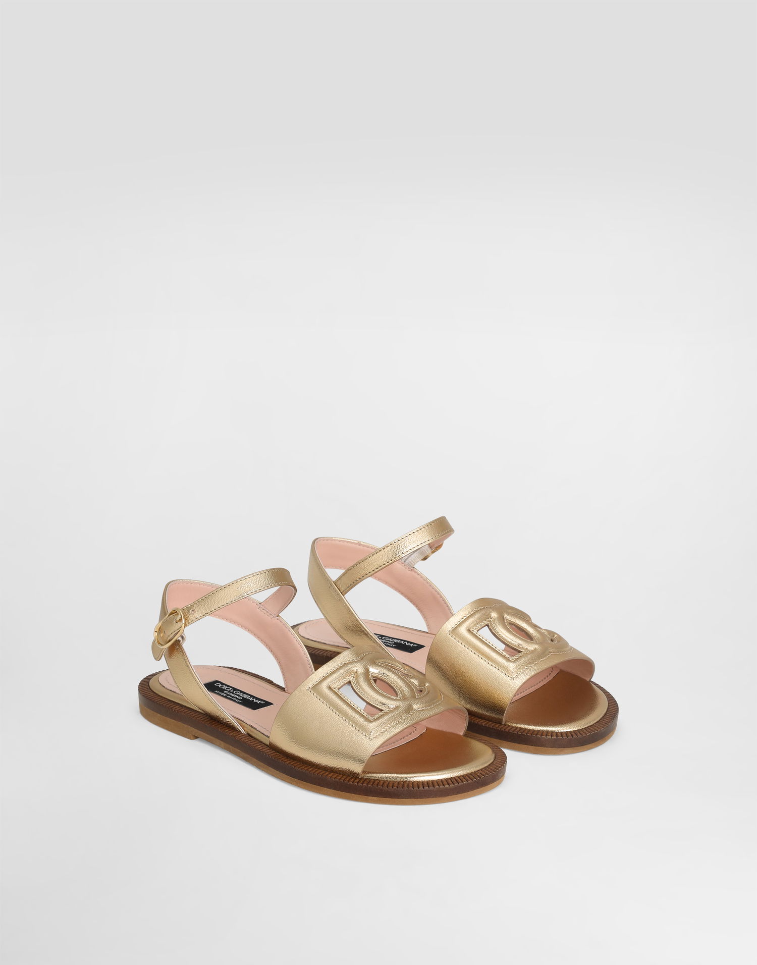 Tillbehör Dolce & Gabbana Dolce & Gabbana Calfskin Sandals With Cut-Out DG Logo Metallisk | D11308A12538H944, 1