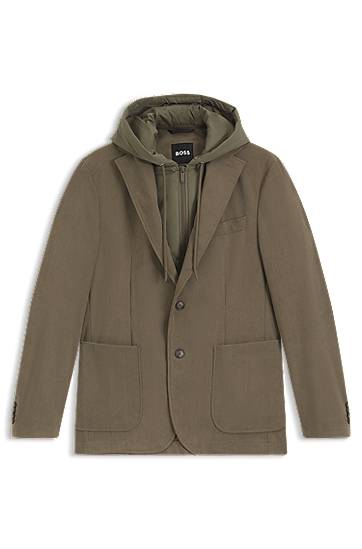 Jacka BOSS Slim-fit jacket with integrated hoodie Grön | 50549394