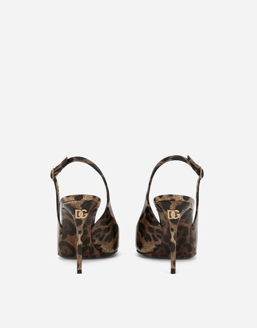 Sneakers och skor Dolce & Gabbana Polished Calfskin Leopard Print Slingbacks Brun | CG0621AM568HA93M, 2