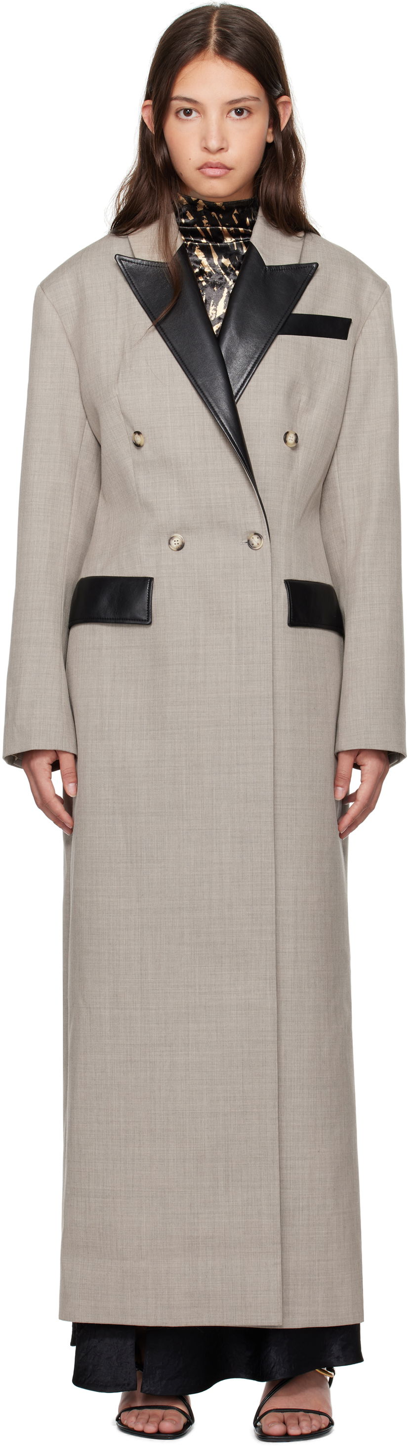 Rockar Nanushka Nanushka Ferris Double-Breasted Long Coat Grå | NW24FWOW36970