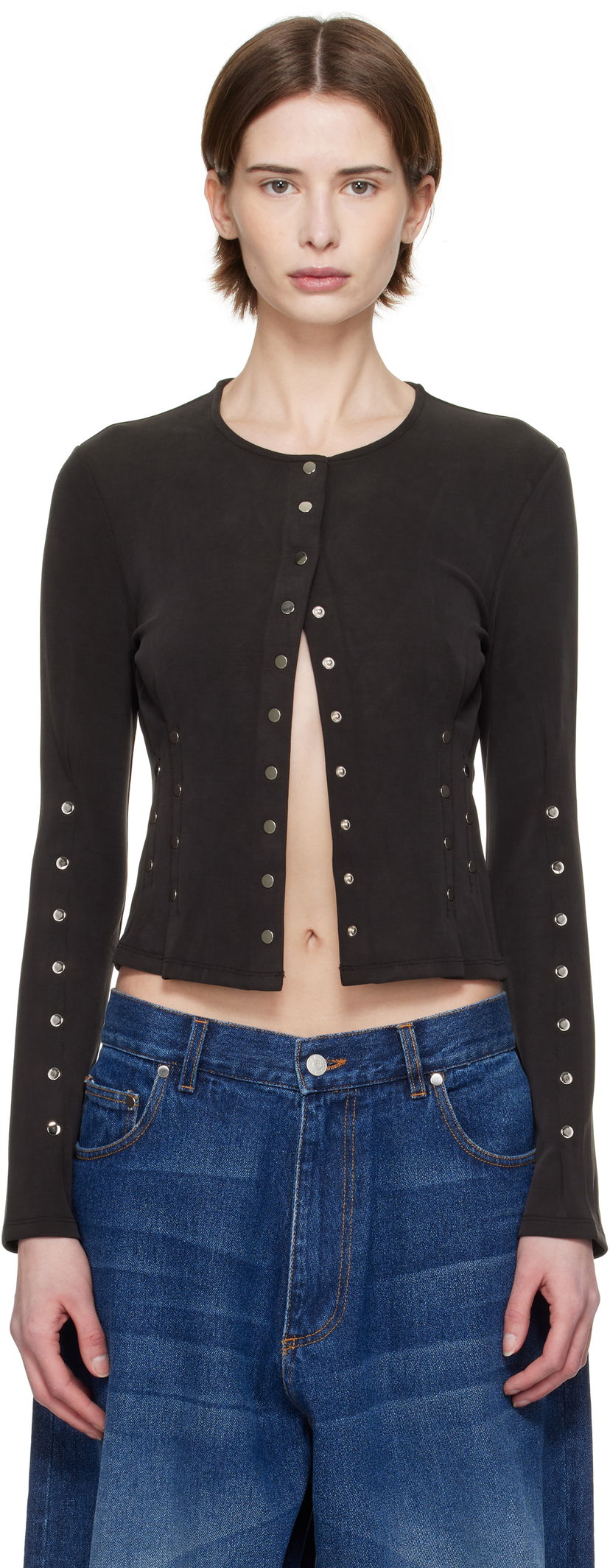 Sweater Eckhaus Latta Eckhaus Latta Nailed Snap-Button Cardigan Svart | 1209-EL-PS25-A -