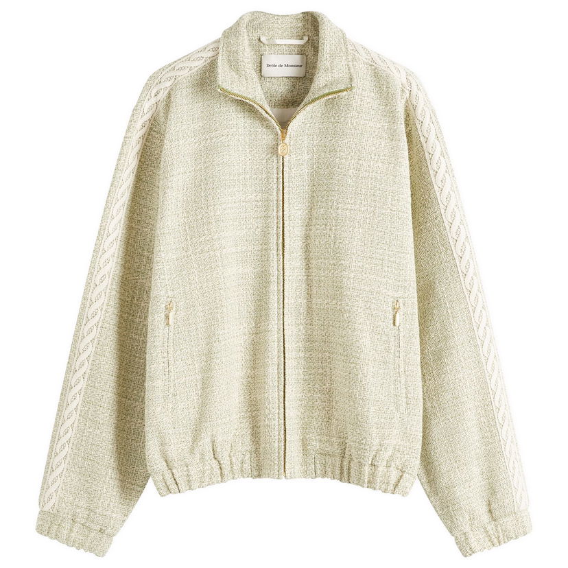 Bomberjacka Drôle de Monsieur Tweed Track Jacket with Cable Knit Sleeves Grön | G-JT214-CO186-LGN