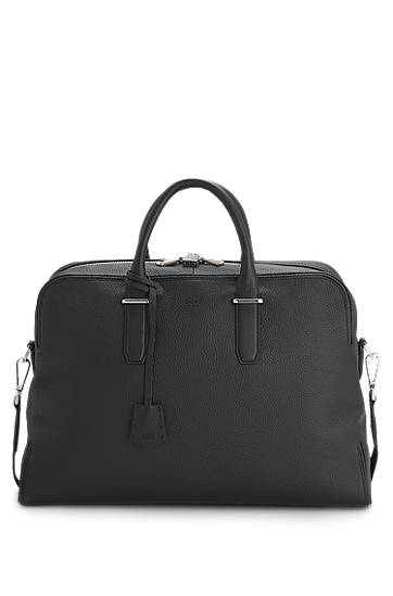 Resväska BOSS Grained Leather Holdall with Logo Keyholder Svart | 50548231