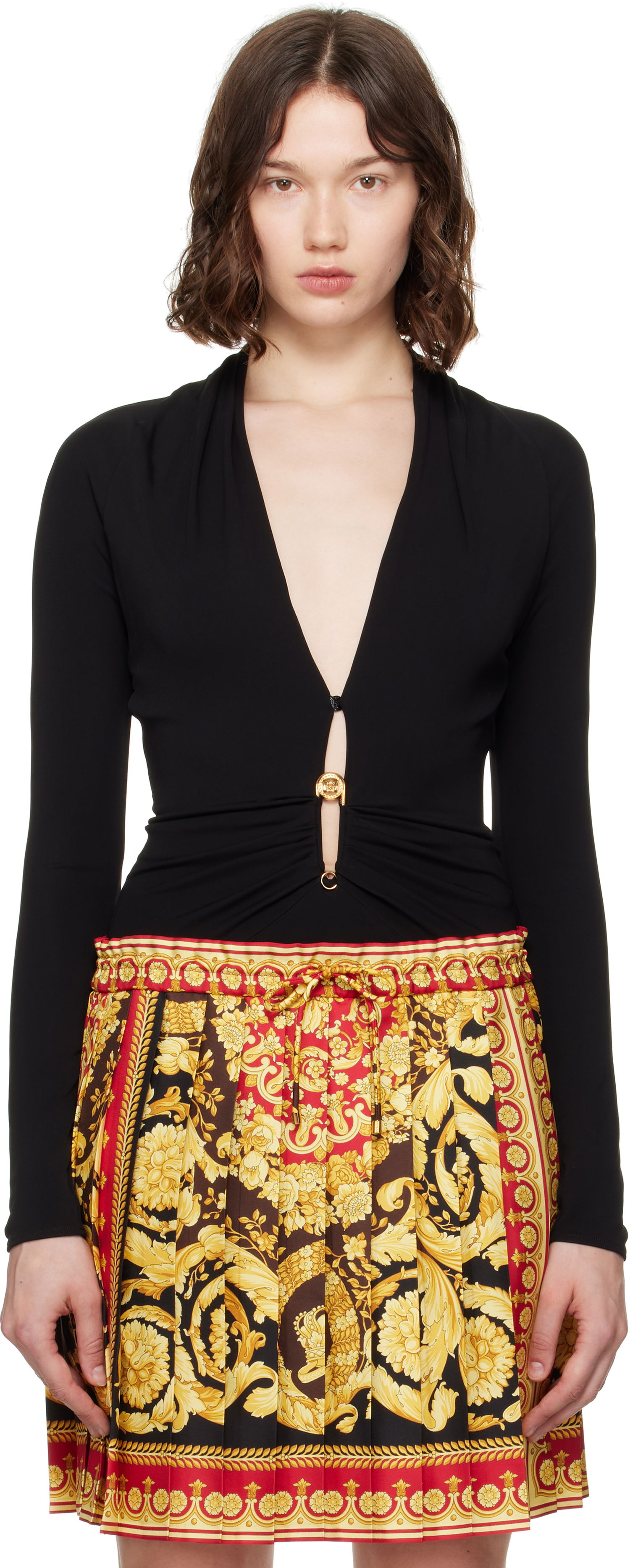 Kläder Versace Versace Safety Pin Draped Fitted Bodysuit Svart | 1021018_1A14475, 0
