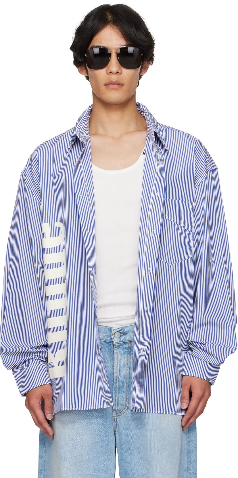 Skjorta Rhude Rhude Side Logo Long Sleeve Shirt Blå | RHPF25SR10012