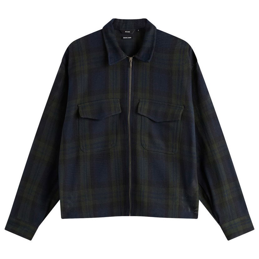 Jacka BEAMS Mesh Check Shirt Jacket, Size Small Mörkblå | 1111-1286-147-79