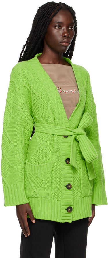 Jacka Blumarine Faux Fur Collar Cable Knit Cardigan Grön | 2 M220A, 3