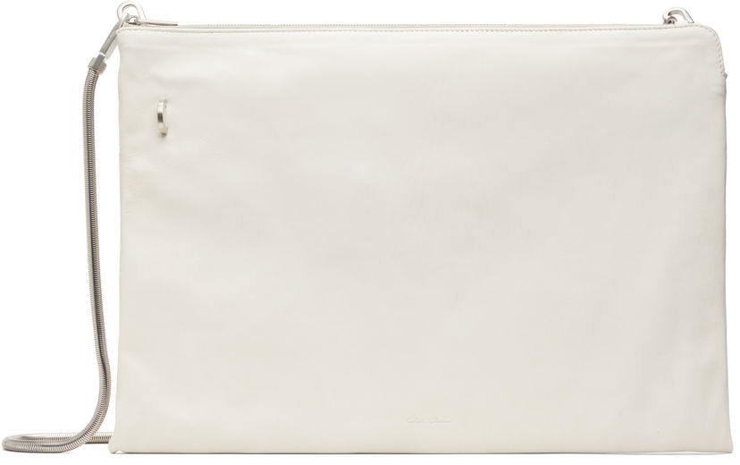 Axelväska Rick Owens Concordians Leather Pouch with Silver-tone Chain Strap Vit | RR02E1417 LBHH