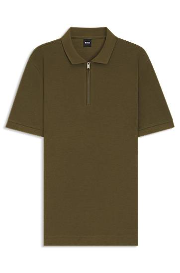 Polotröja BOSS Waffle Knit Zip Polo Grön | 50536768