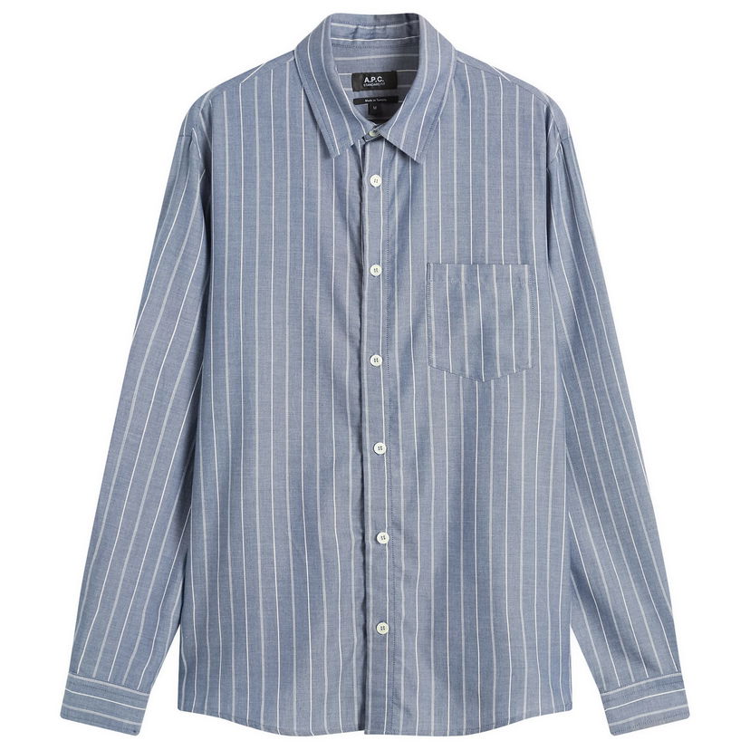 Skjorta A.P.C. Men's Clement Stripe Shirt, Size Small Blå | COHJU-H12512-IAA