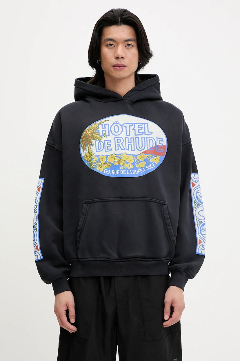 Sweatshirt Rhude RHUDE Hotel Print Hoodie Svart | RHSS25HO01012