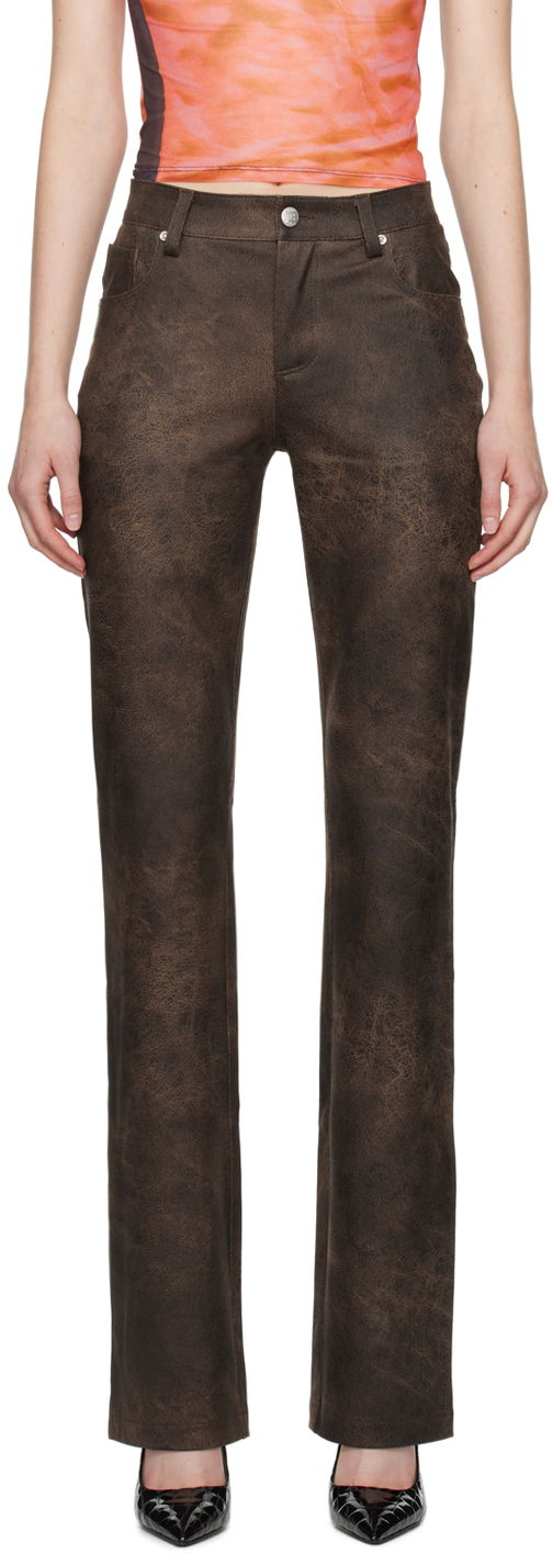 Byxor MISBHV Cracked Faux-Leather Trousers Brun | 231W310