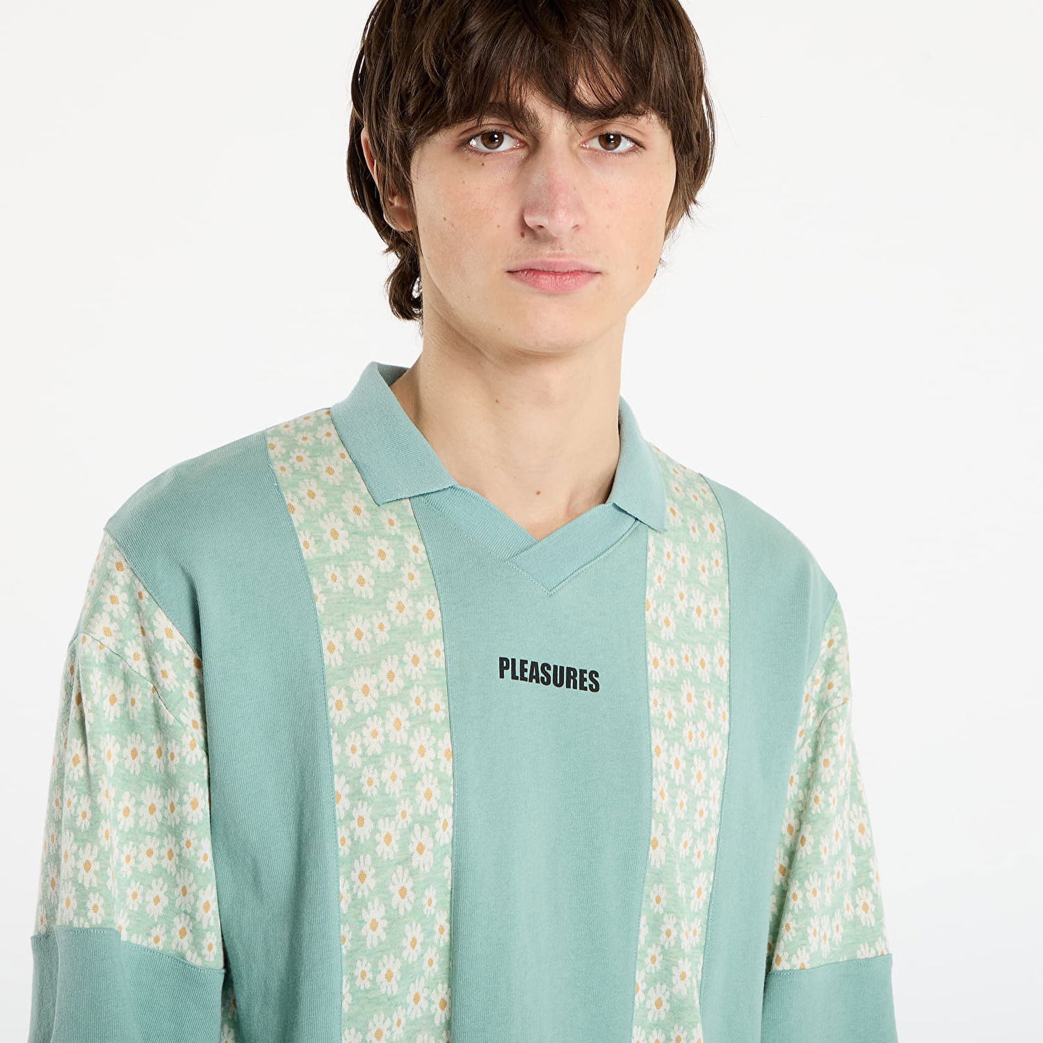 Polotröja Pleasures Sounds Long Sleeve V-Neck Floral Panel Rugby Polo Flerfärgad | P25F038-MATCHA, 1