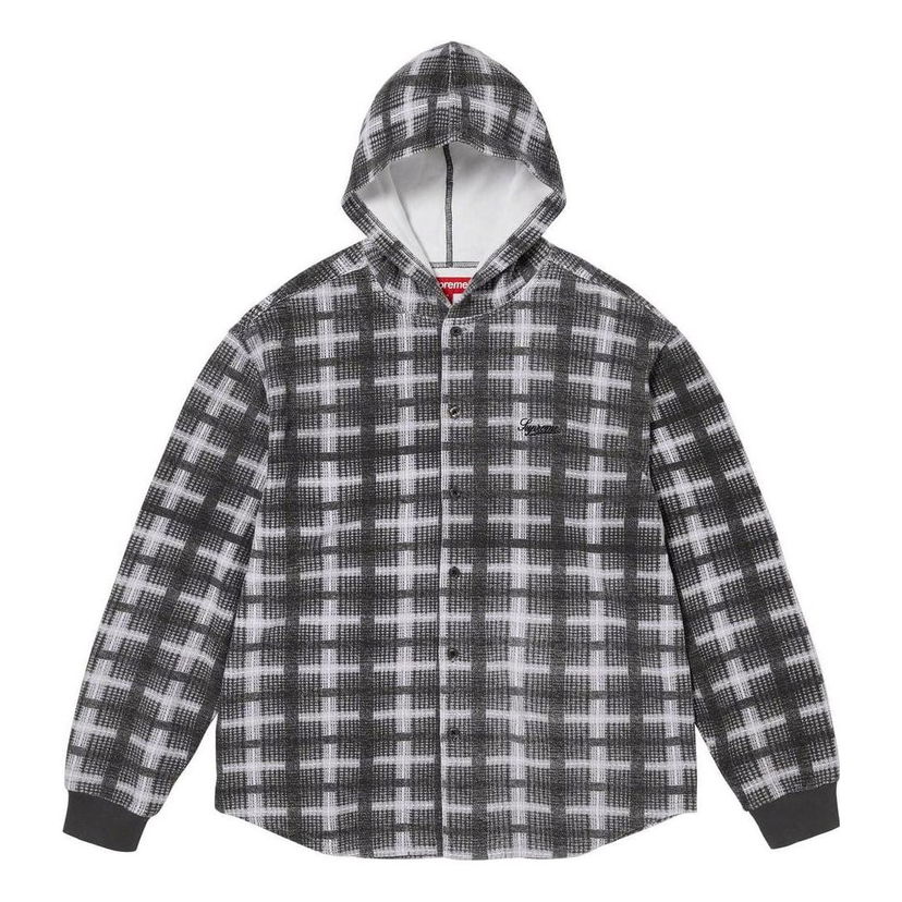 Skjorta Supreme Plaid Knit Hooded Shirt Jacket Svart | SUP-FW23-224