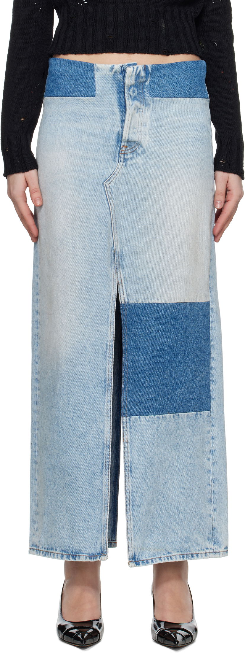 Kjol Maison Margiela MM6 Maison Margiela Paneled Denim Maxi Skirt Blå | S62MI0032 M30018