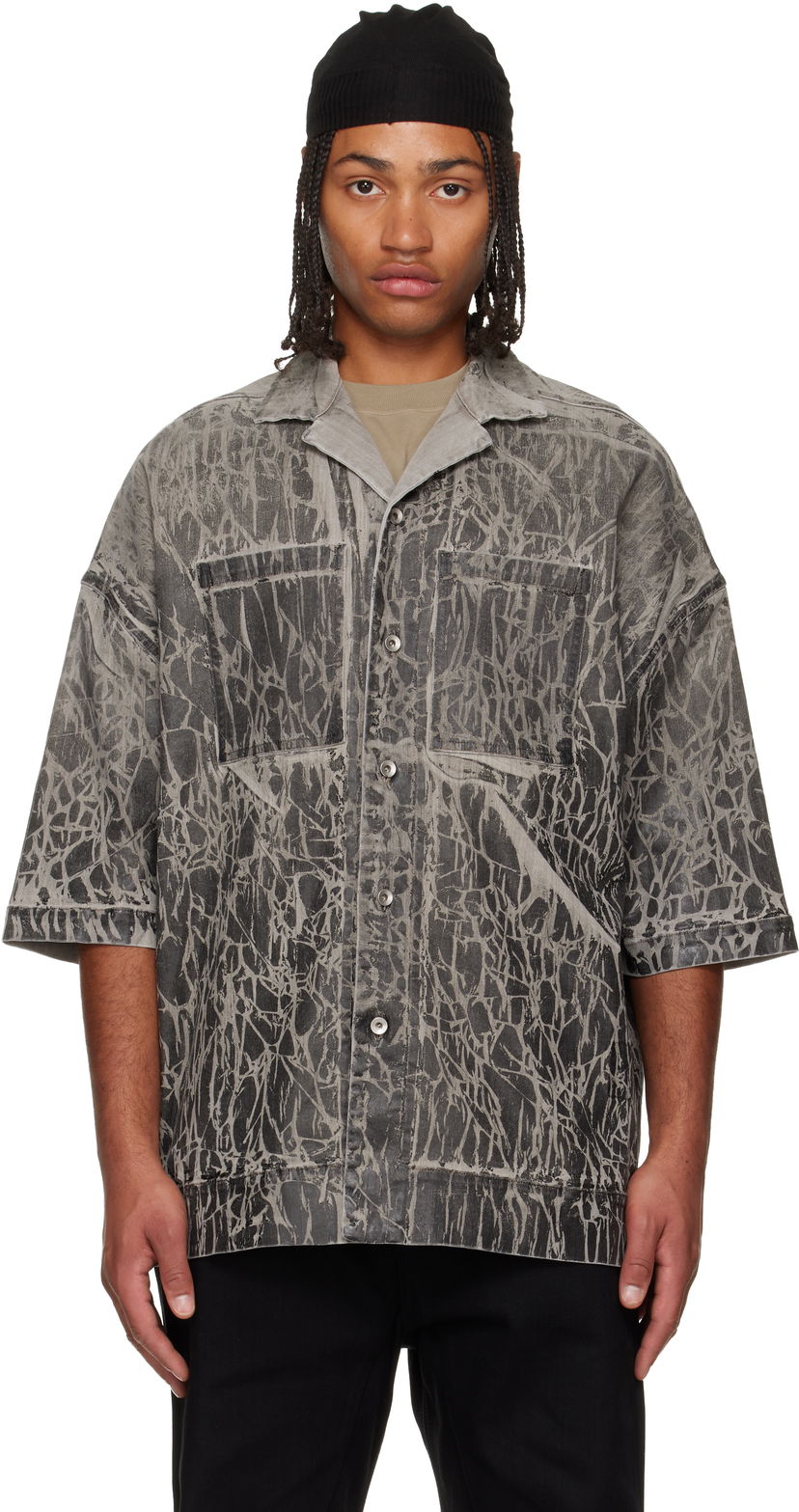 Skjorta Rick Owens DRKSHDW Concordians Magnum Tommy Short-Sleeve Patterned Denim Shirt Grå | DU02E7294 SDWF