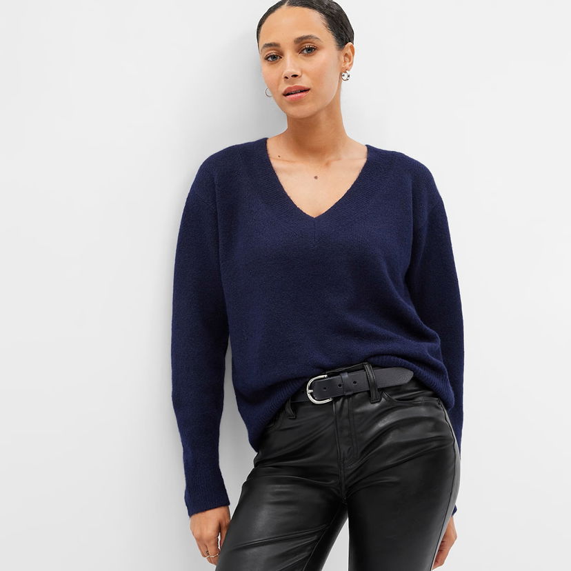 Sweater GAP Sweater V Neck Sweater Navy Uniform S Svart | 750656-03