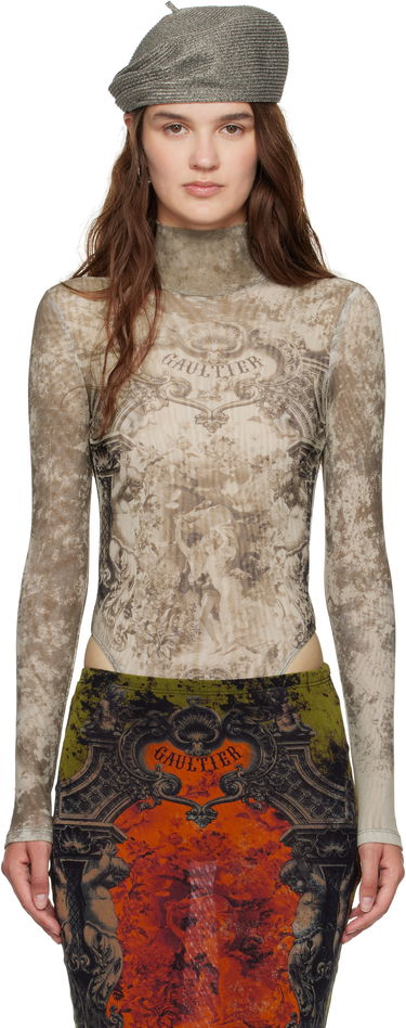 Kropp Jean Paul Gaultier Jean Paul Gaultier 'The Médaillon' Open Back Turtleneck Bodysuit Beige | 25/03-W-TO306-M006P-6965, 0