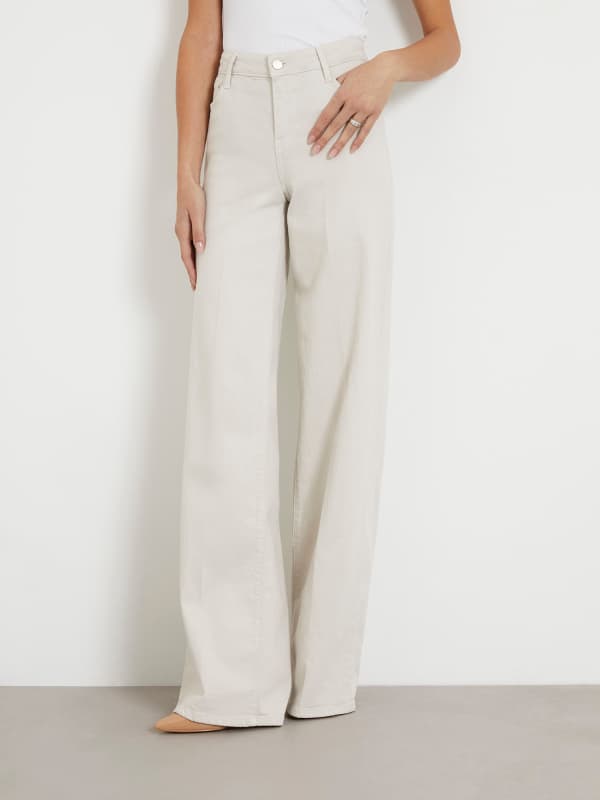 Byxor GUESS Mid Rise Wide Leg Pant Beige | W4RA96WFXVA, 0