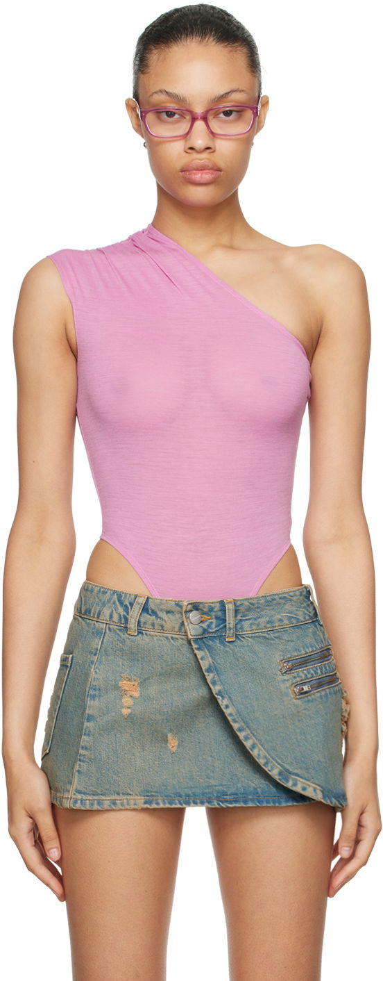 Linne Miaou Miaou One Shoulder Bodysuit Rosa | 6005WOSVLT