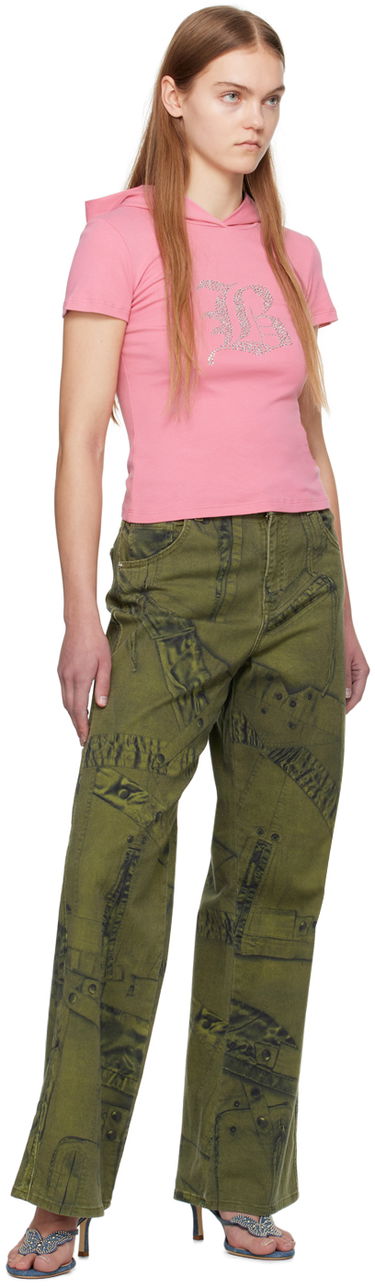 T-shirt Blumarine Rhinestone Logo Hooded T-Shirt Rosa | P422T053A, 3