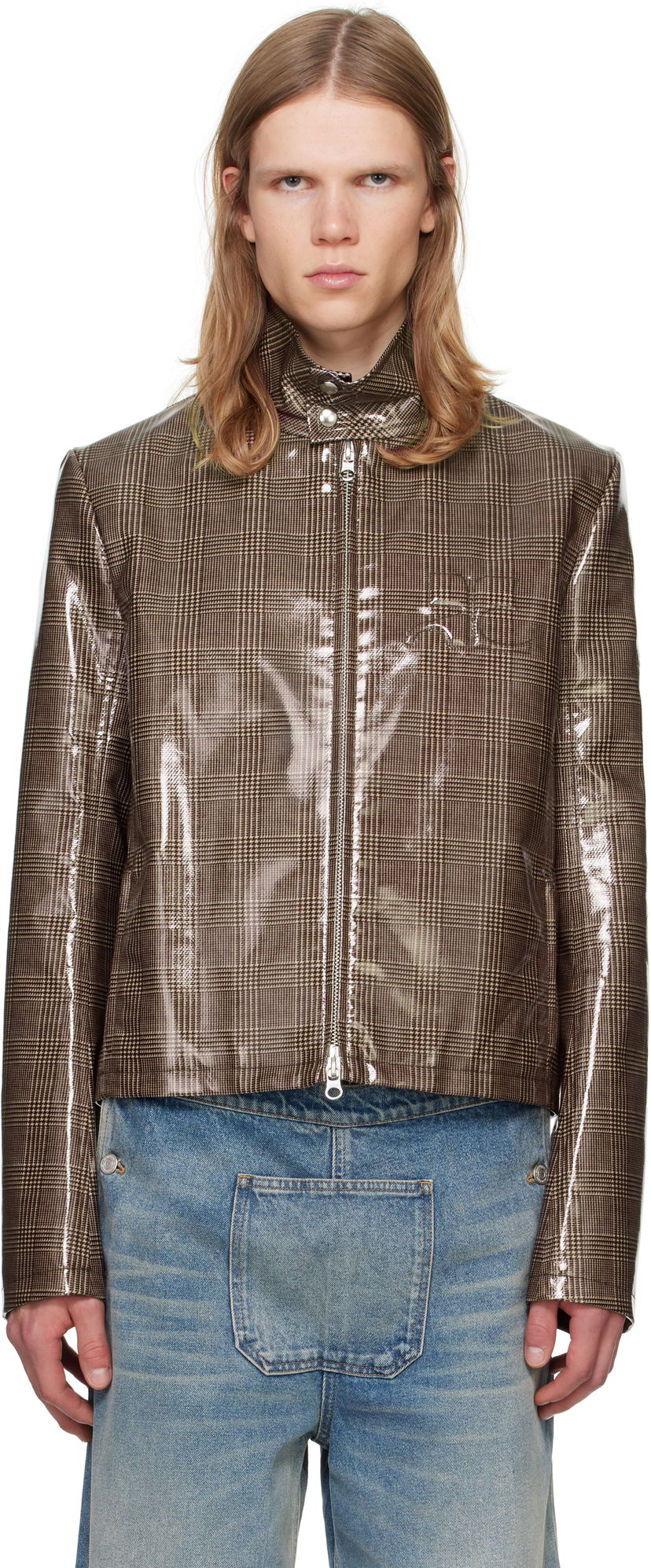 Jacka Courrèges Courrèges Prince Of Wales Vinyl Biker Jacket Brun | 324CBL195VY0023