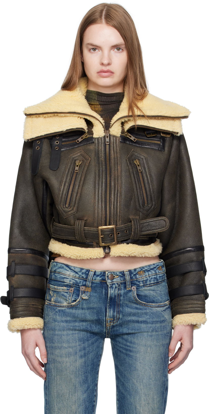 Bomberjacka R13 R13 Cropped Shearling Bomber Jacket Brun | R13WR423-R545A