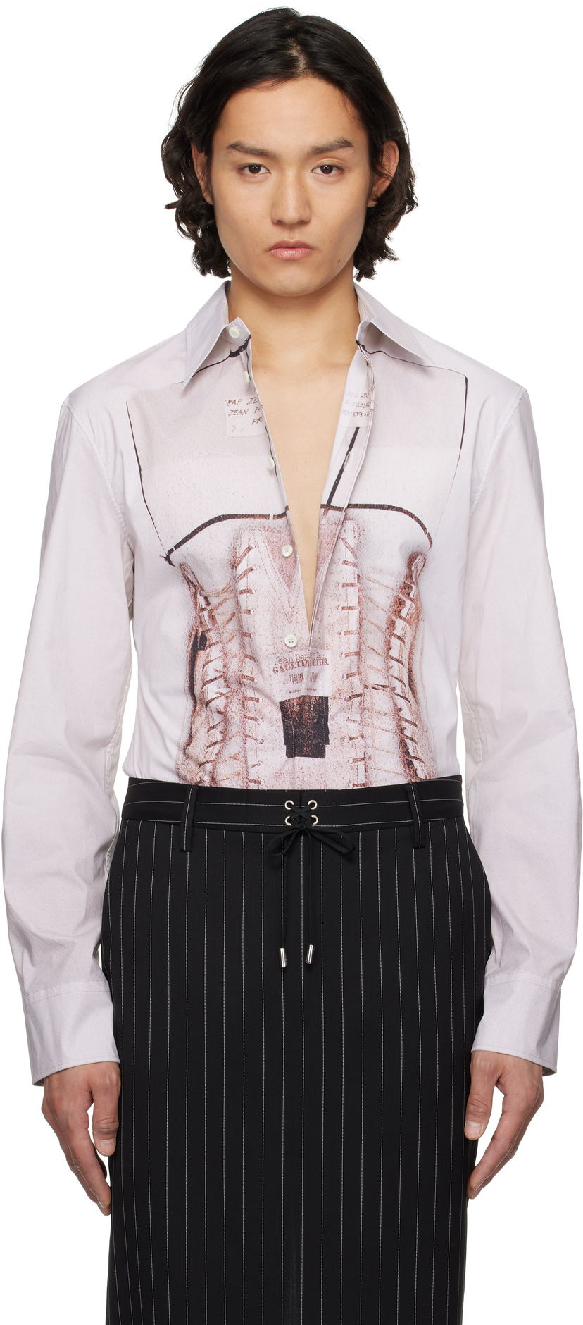 Skjorta Jean Paul Gaultier Jean Paul Gaultier Trompe-L'Œil Corset Print Shirt Vit | 25/34-F-CH096-C071-260100