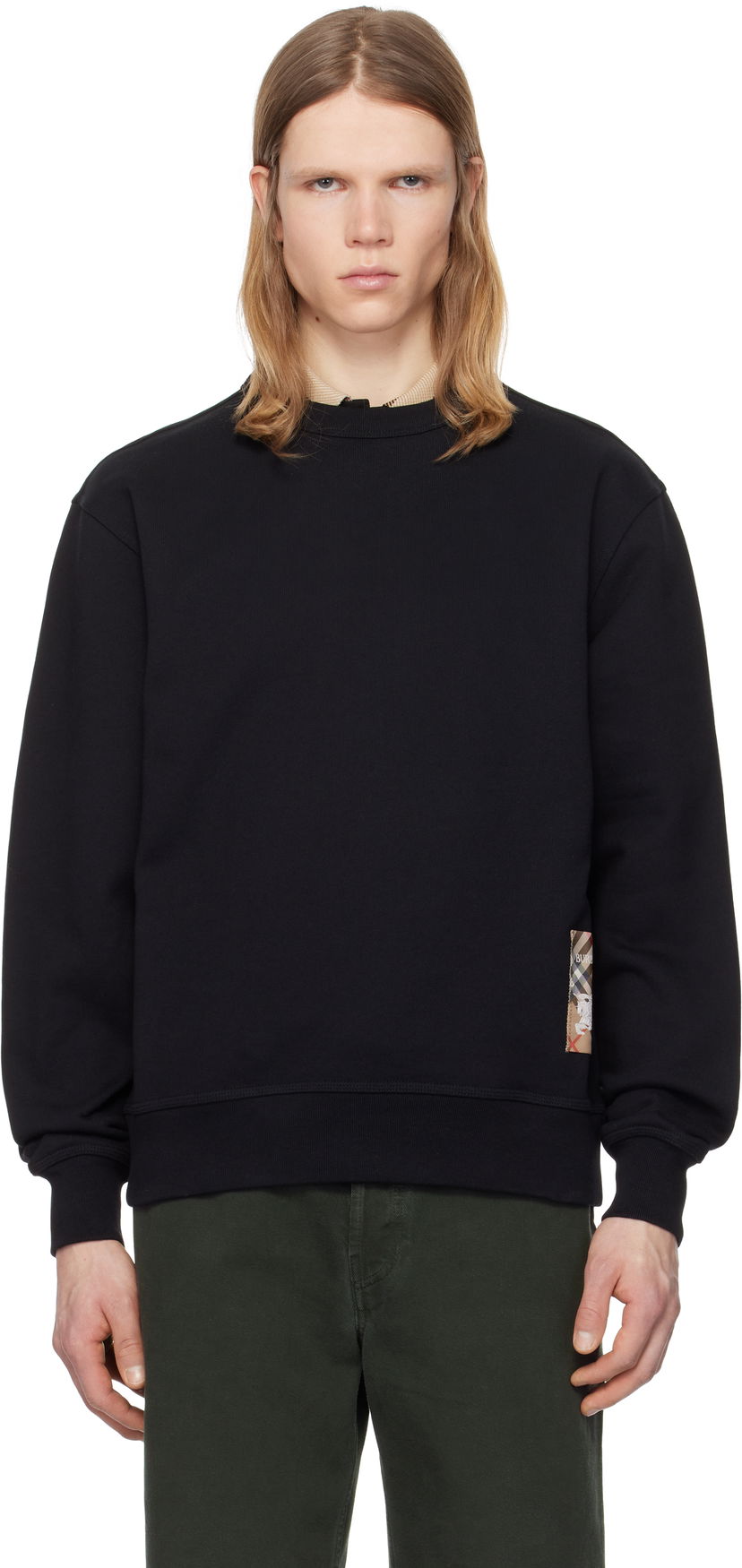 Sweater Burberry Burberry Check Label Cotton Sweatshirt Svart | 8101889