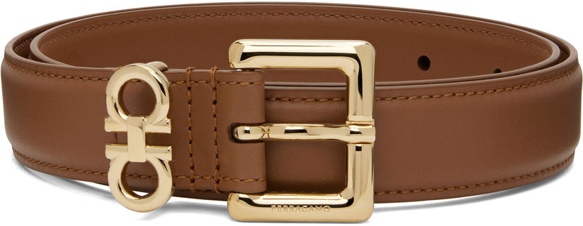 Bälten FERRAGAMO Salvatore Ferragamo Double Gancini Fixed Belt Brun | 780417