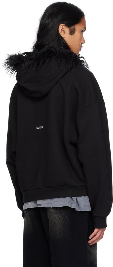 Sweatshirt We11done Faux Fur Trim Zip-Up Hoodie Svart | WD-TJ2-24-811-U-BK, 2