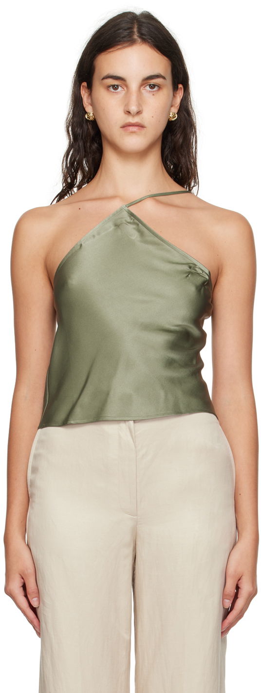 Linne Anine Bing Mandy One-Shoulder Silk Camisole Grön | A-07-2793-340