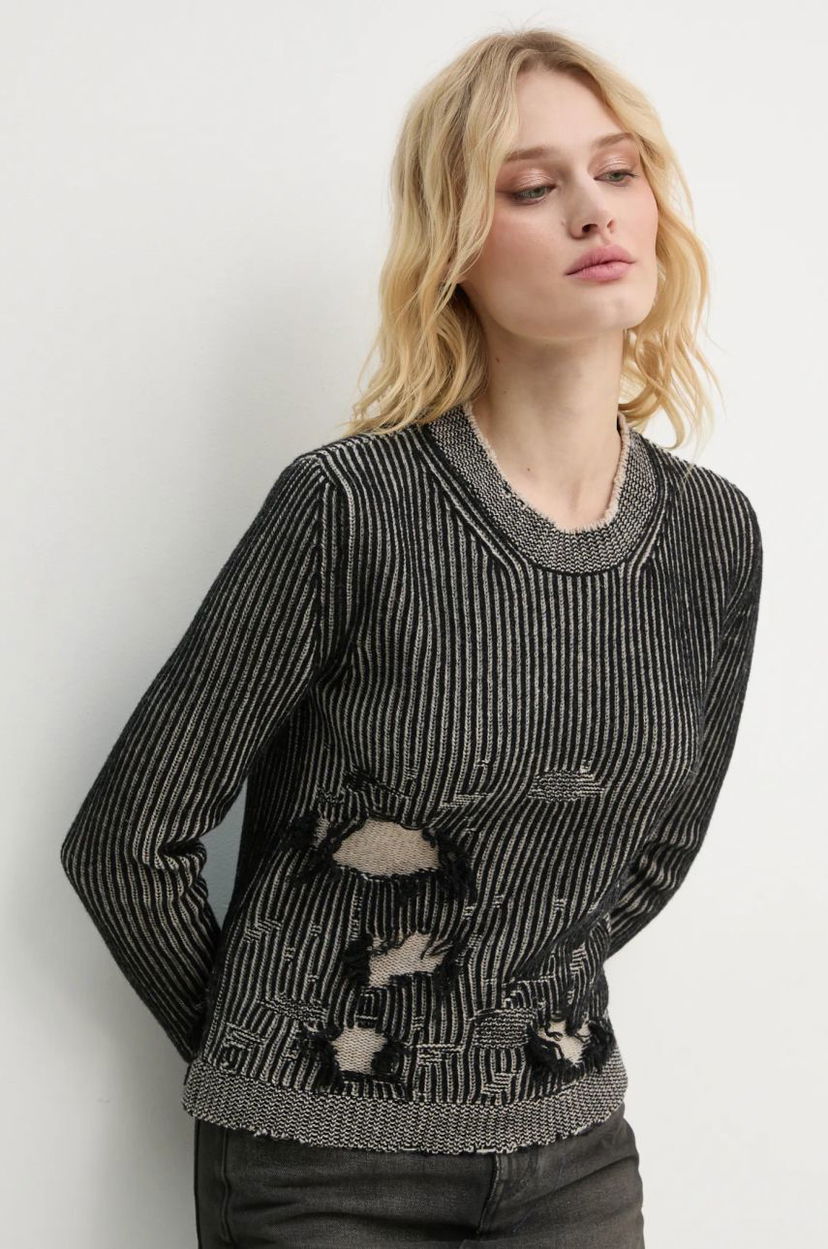 Sweater Maison Margiela Distressed Ribbed Knit Sweater Svart | S62HL0026.M13076