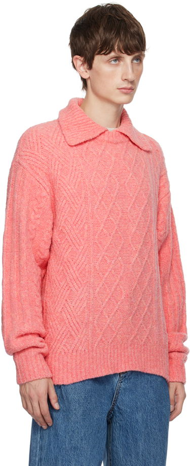 Sweater ADER ERROR Long Sleeve Cable Knit Polo Sweater Rosa | BMADFWKT0102PK, 4