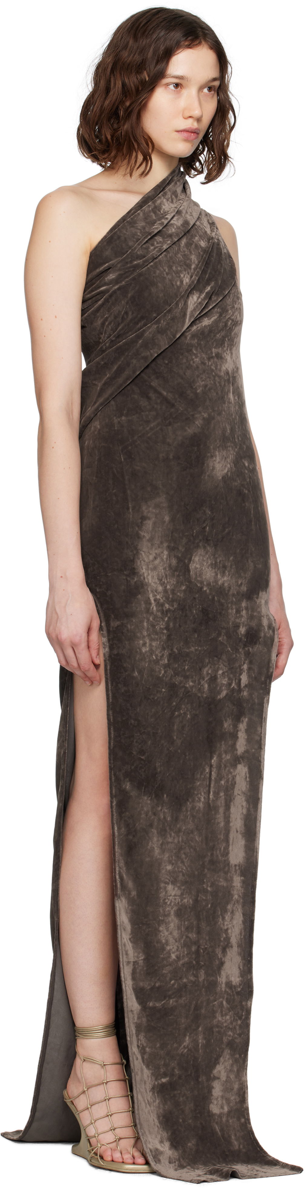 Klä Rick Owens Rick Owens Athena Arrowhead One-Shoulder Maxi Dress Brun | RP02E4509 V, 1