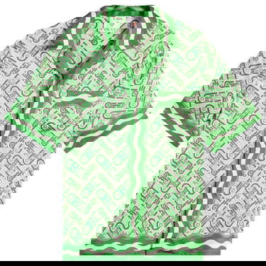 Skjorta Casablanca Casablanca Cuban Collar Short Sleeve Silk Shirt, Size Large Grön | MPF25-SH-003-10, 1