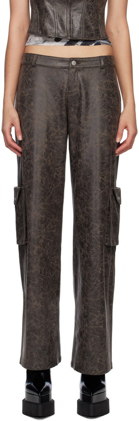 Cargo byxor Miaou Miaou Elias Faux-Leather Cargo Pants Brun | 1034DVSVAR