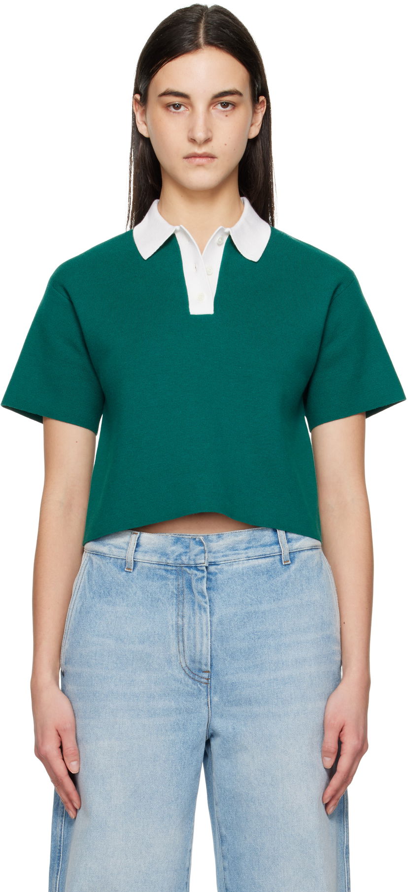 Polotröja JW Anderson JW Anderson Cropped Knitted Polo Grön | KW1358-YN0398