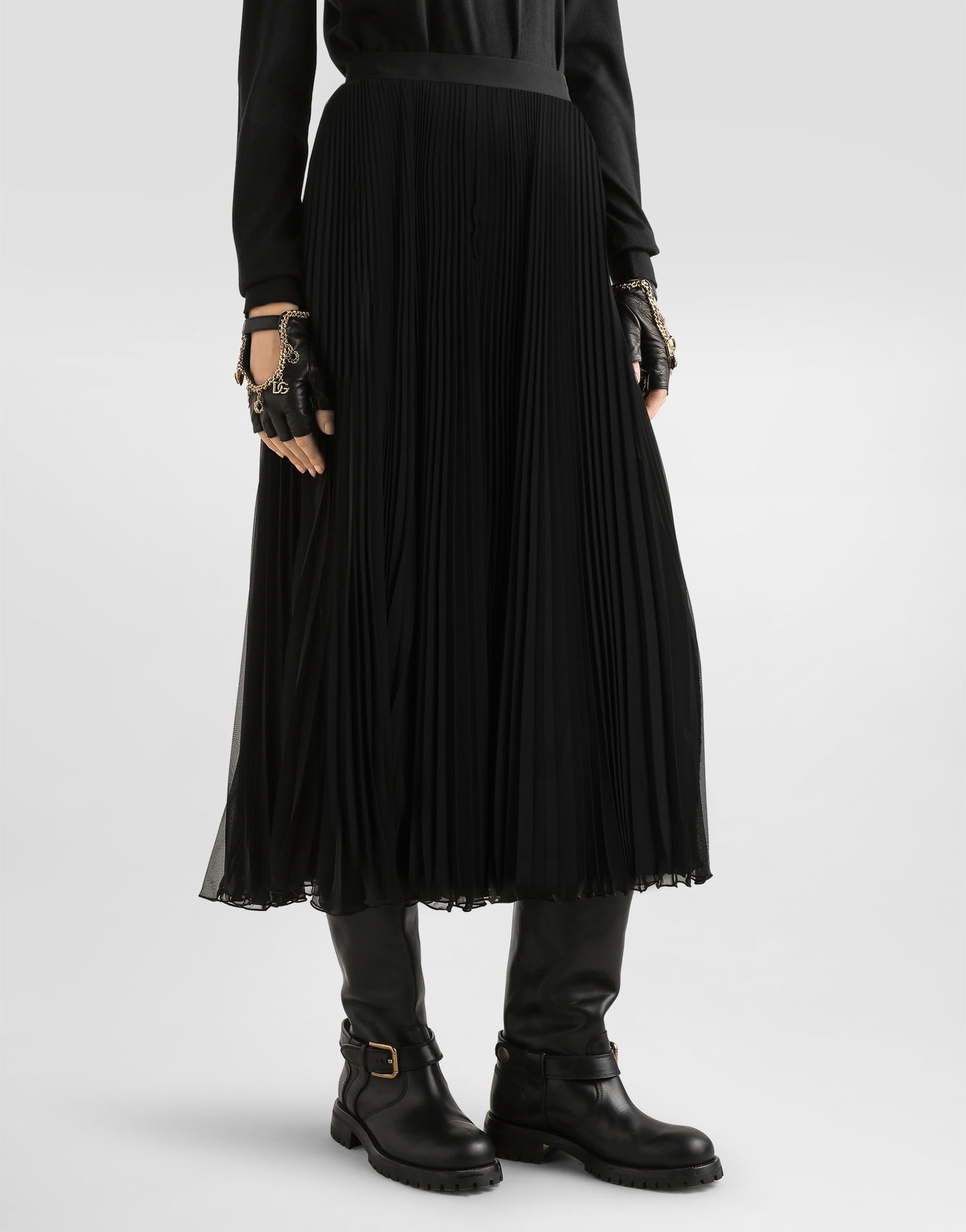 Kjol Dolce & Gabbana Dolce & Gabbana Long Pleated Chiffon Skirt Svart | F4BCITFUSNWN0000, 1