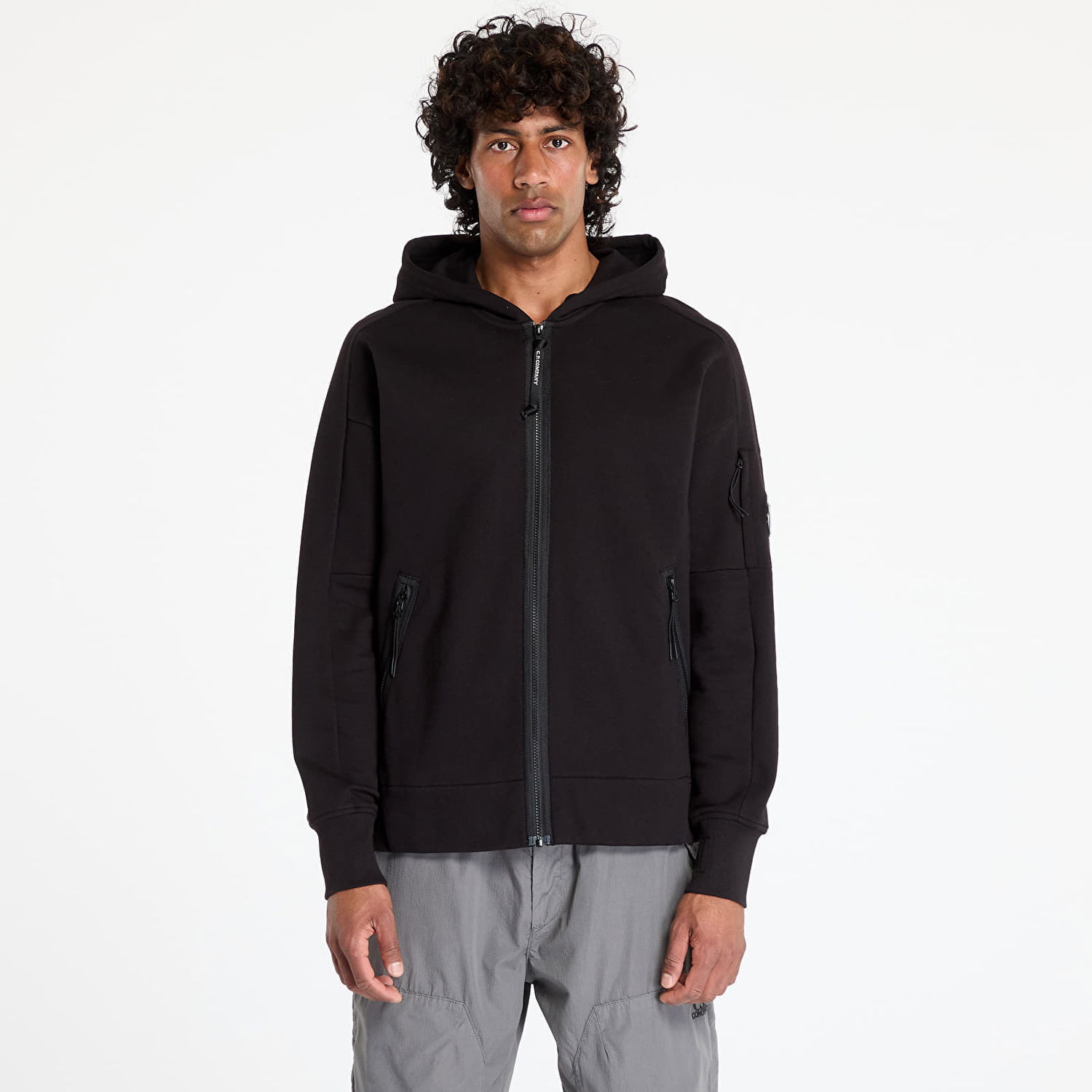 Sweatshirt C.P. Company C.P. Company Diagonal Raised Fleece Full Zip Hoodie Svart | 18CMSS025A005086W-999, 0