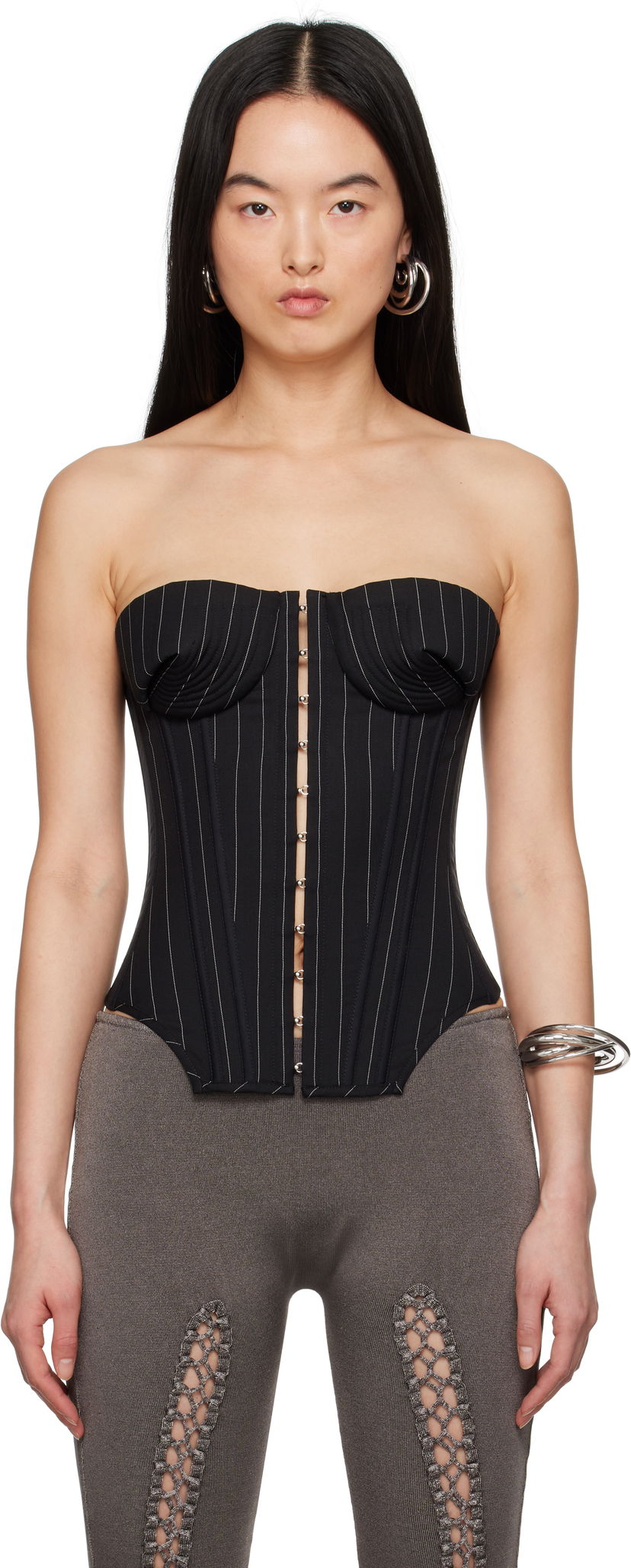 Behå Jean Paul Gaultier Jean Paul Gaultier 'The Bi-Material Suit' Pinstripe Corset Svart | 25/33-F-ST023-C074-0001