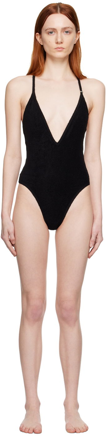 Badkläder The Attico Attico V-Neck One-Piece Swimsuit Svart | 233WBB71 C066
