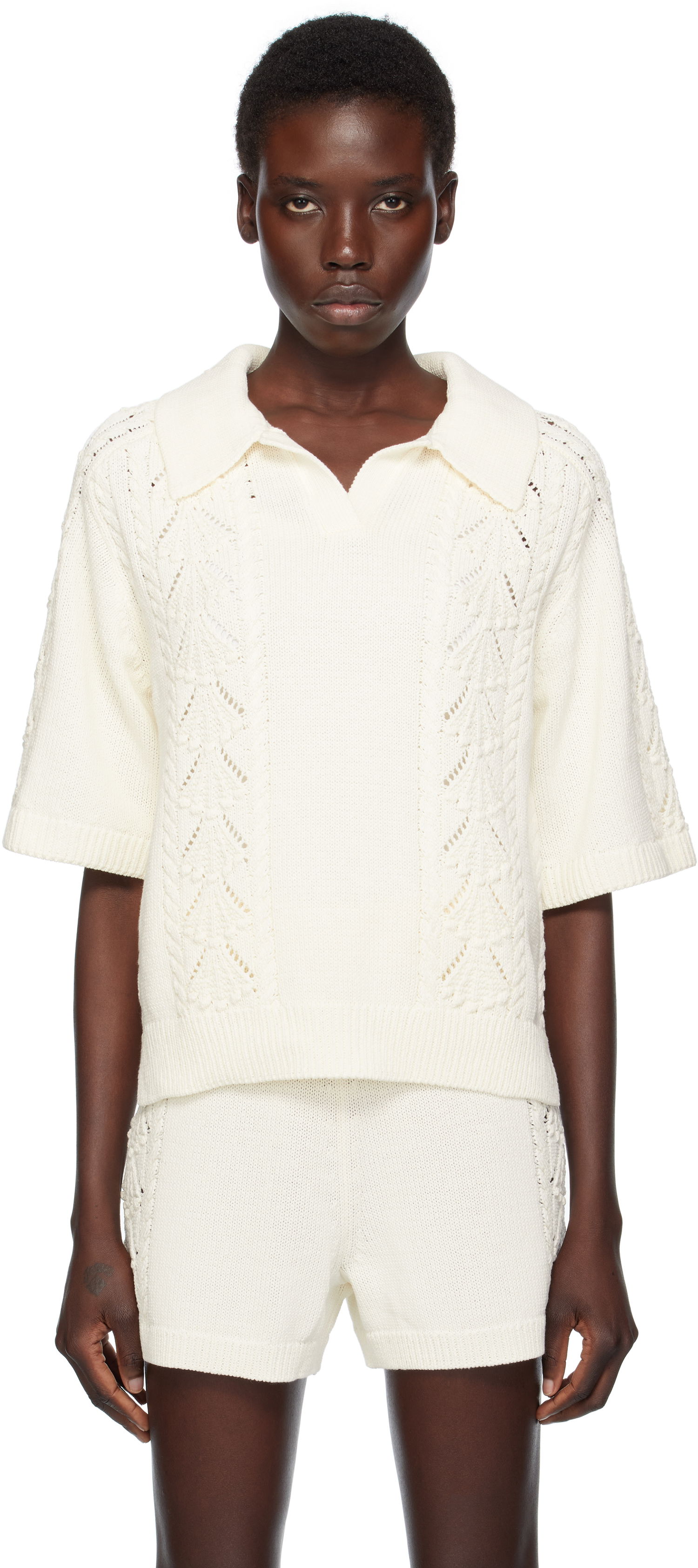 Polotröja Loulou de Saison Loulou de Saison Kina Knit Polo Shirt Vit | KINA, 0