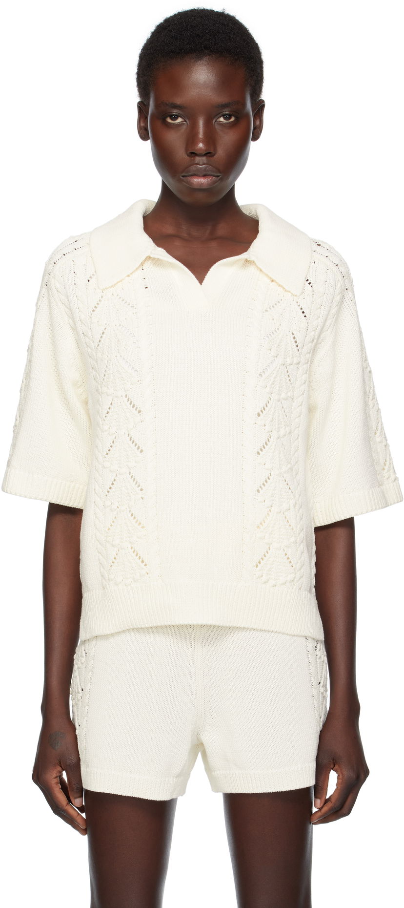 Polotröja Loulou de Saison Loulou de Saison Kina Knit Polo Shirt Vit | KINA