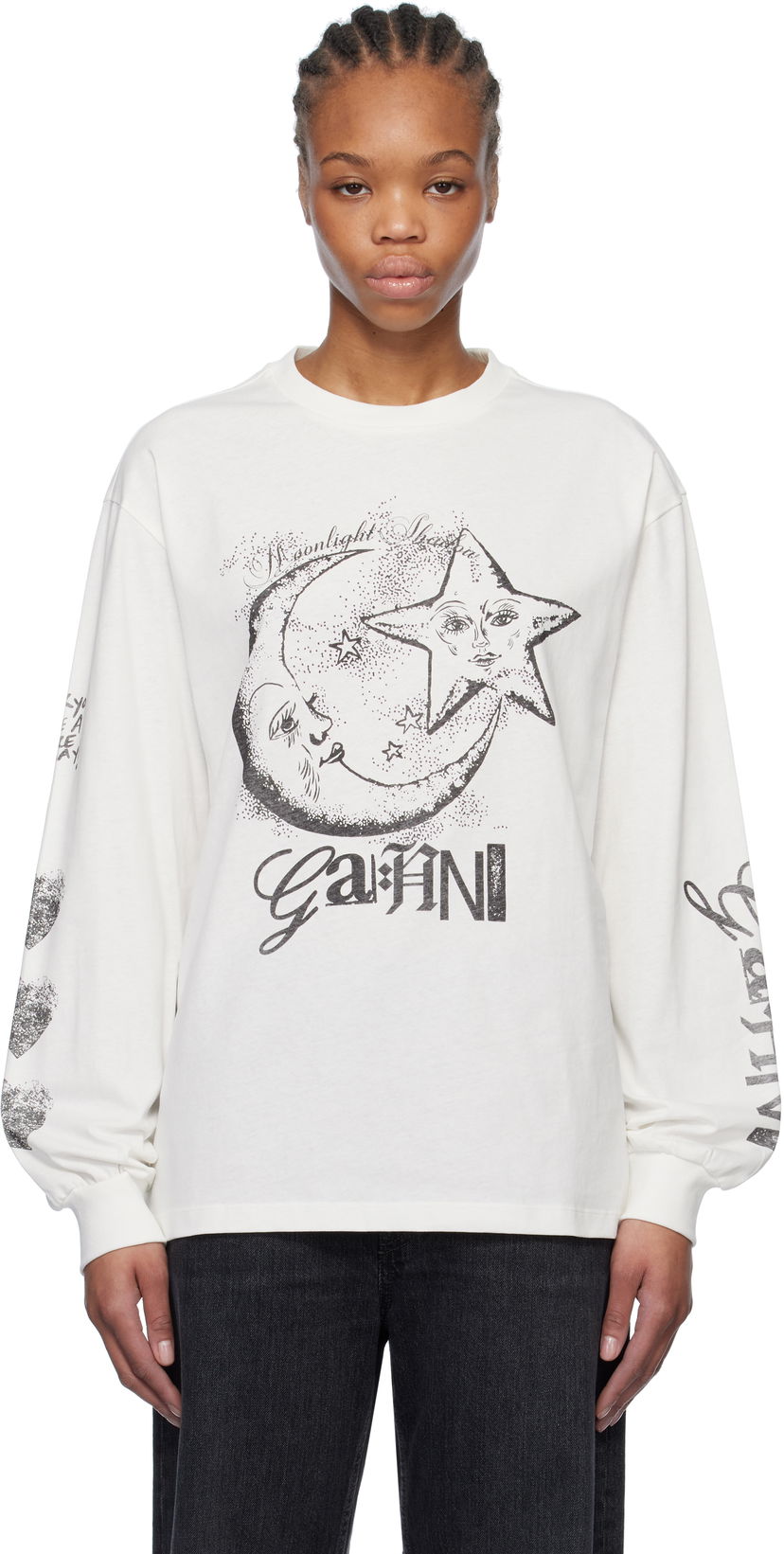 T-shirt GANNI GANNI Future Heavy Long Sleeve T-Shirt Vit | T4064