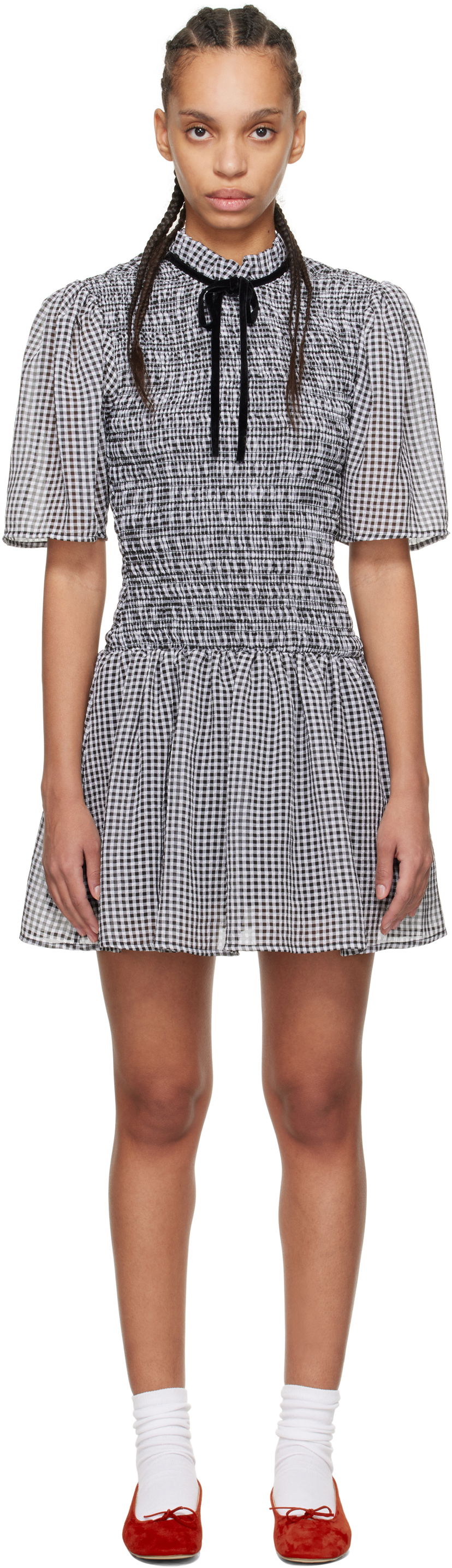 Klä GANNI GANNI Sheer Check Smock Mini Dress Svart | W0034