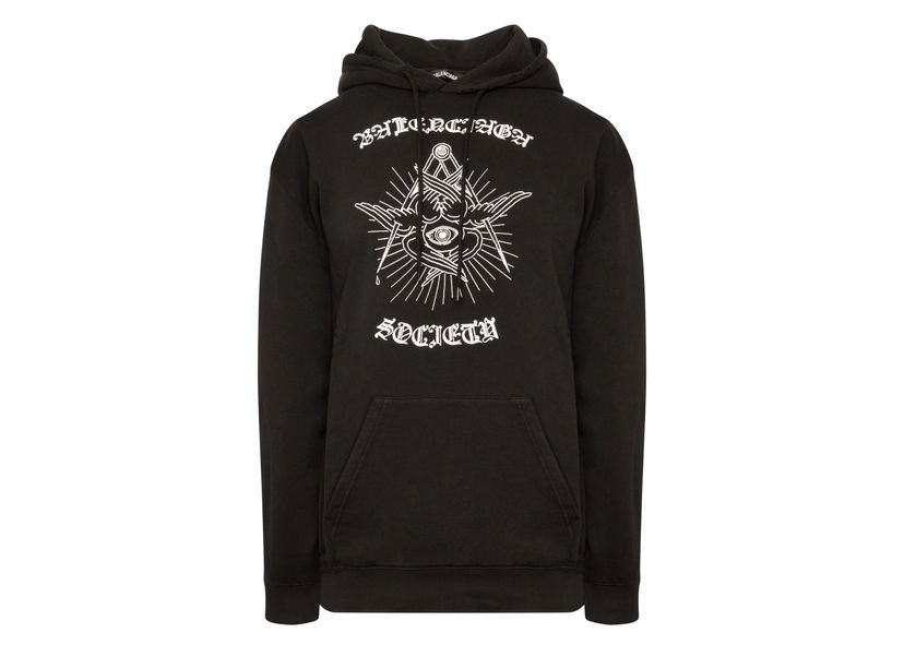 Sweatshirt Balenciaga Gothic Logo Hoodie Black Svart | 570811TJVE91000