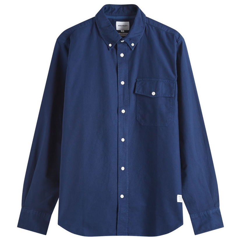 Skjorta NORSE PROJECTS Algot Relaxed Overdyed Oxford Shirt, Size Large Mörkblå | N40-0818-7555