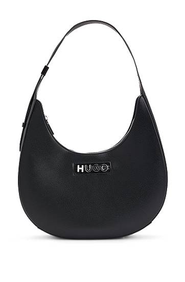 Axelväska BOSS HUGO Faux-Leather Hobo Bag with Metallic Logo Svart | 50541808